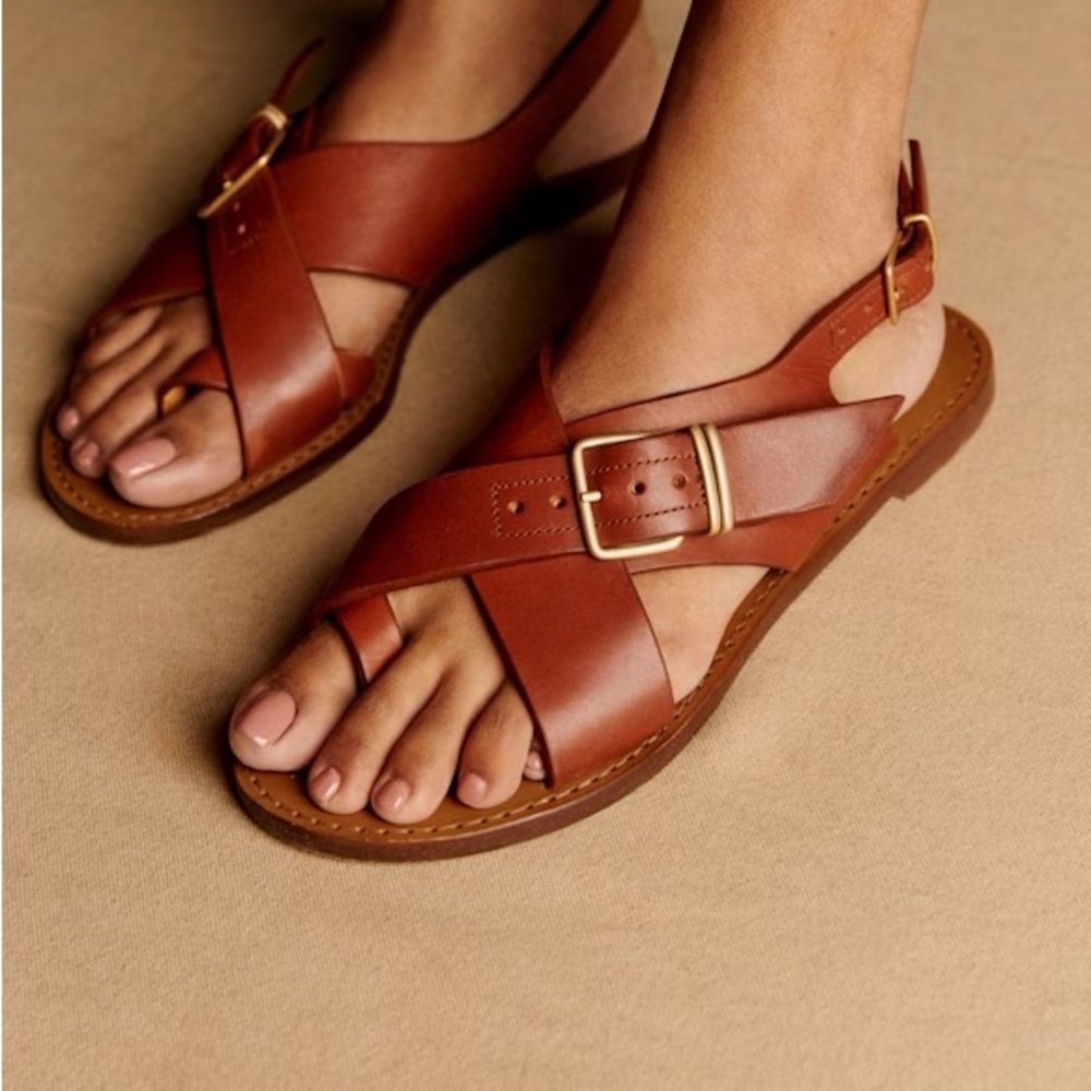 Sezane Judith Low Sandals Cuir Naturel Héritage - Size 42 11